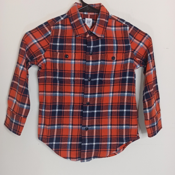 GAP Kids Other - Gap Kids NEW Boys  Shirt Long Sleeve Plaid Size XS  4-5 Orange Blue